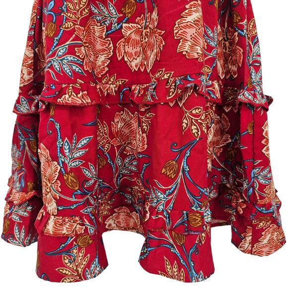 Band of the Free Womans size L Connie Garnet Floral Mini Dress Tassel Tie NEW - Picture 3 of 8